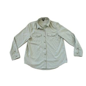 Eddie Bauer Large Womens Shirt Green Button Down Classic Fit Performance Hiking